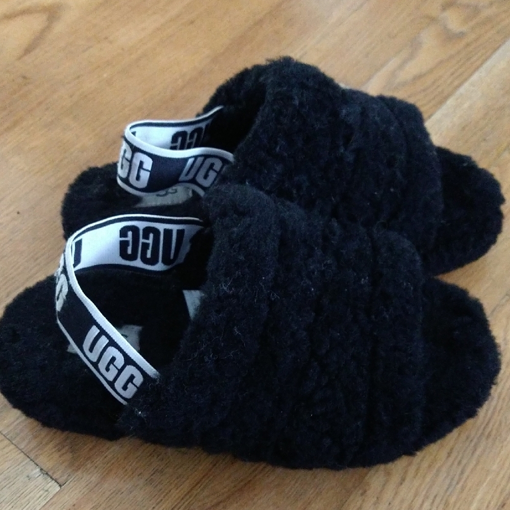 UGG Black Fuzzy Slide Sandals